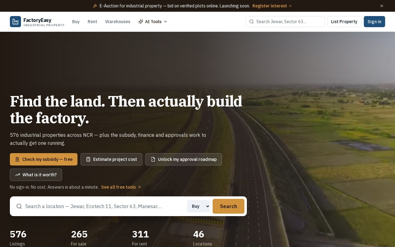 FactoryEasy — screenshot of the live site
