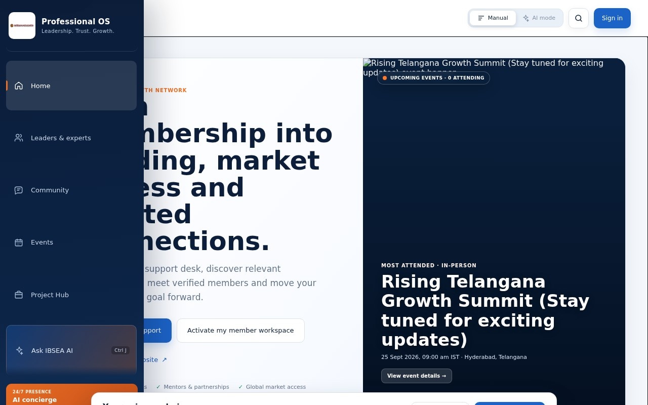 IBSEA Professional OS — screenshot of the live site